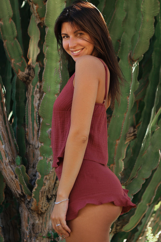 Pyjama Shorts und Top Backsteinrot