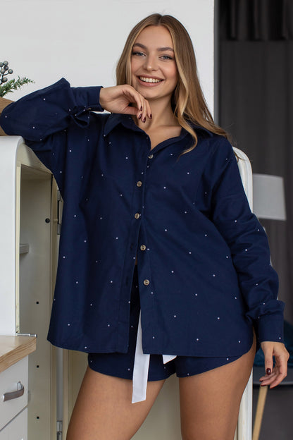 Übergroßes Flanellhemd in mittlerer Länge, dunkelblau