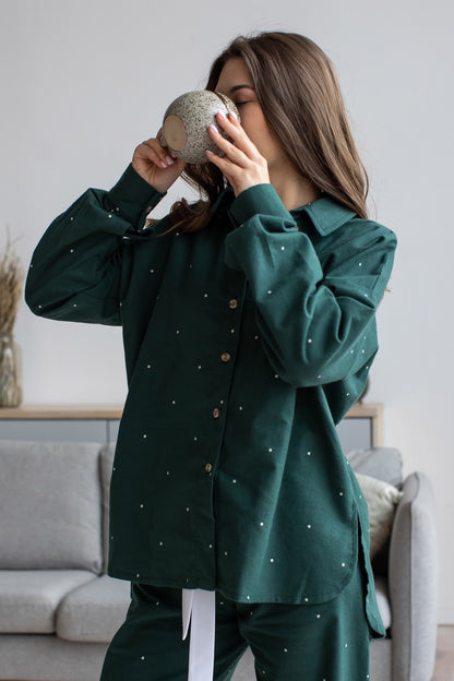 Oversized Flanellhemd in mittlerer Länge, dunkelgrun