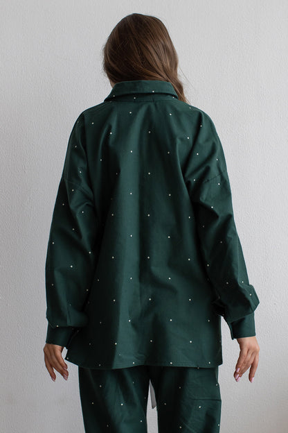 Oversized Flanellhemd in mittlerer Länge, dunkelgrun