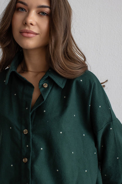 Oversized Flanellhemd in mittlerer Länge, dunkelgrun