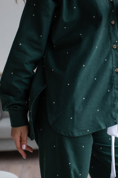 Oversized Flanellhemd in mittlerer Länge, dunkelgrun