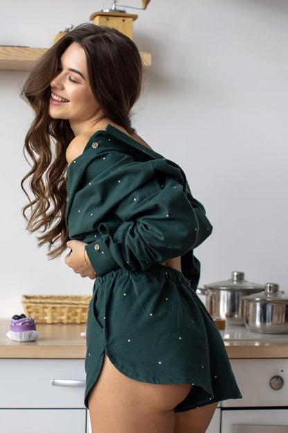 Shotrs Flanell Dunkelgrun