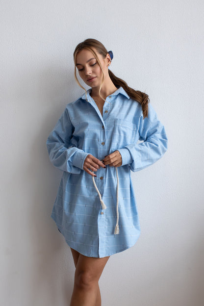 Oversized Flanell-Hemdkleid im blau Karomuster