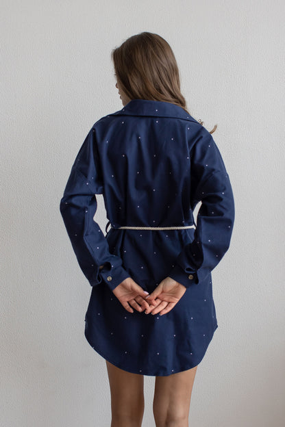 Oversized Flanell-Hemdkleid im dunkelblau