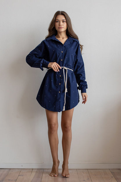 Oversized Flanell-Hemdkleid im dunkelblau