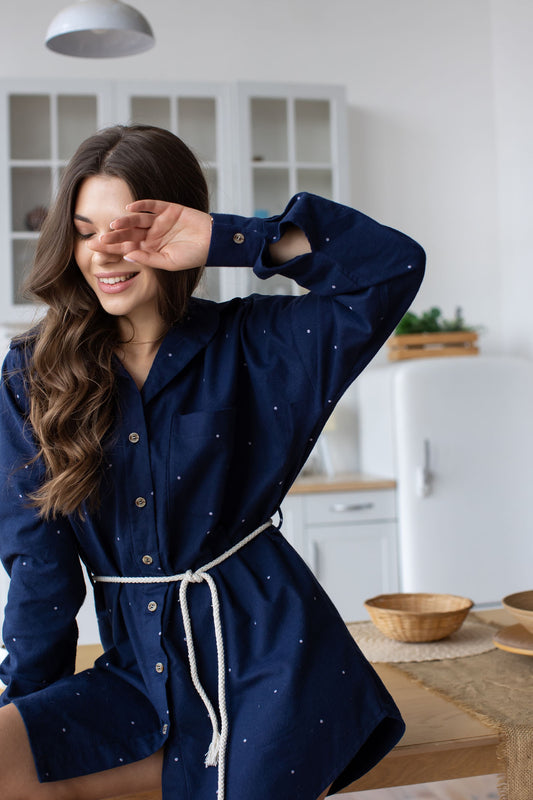 Oversized Flanell-Hemdkleid im dunkelblau