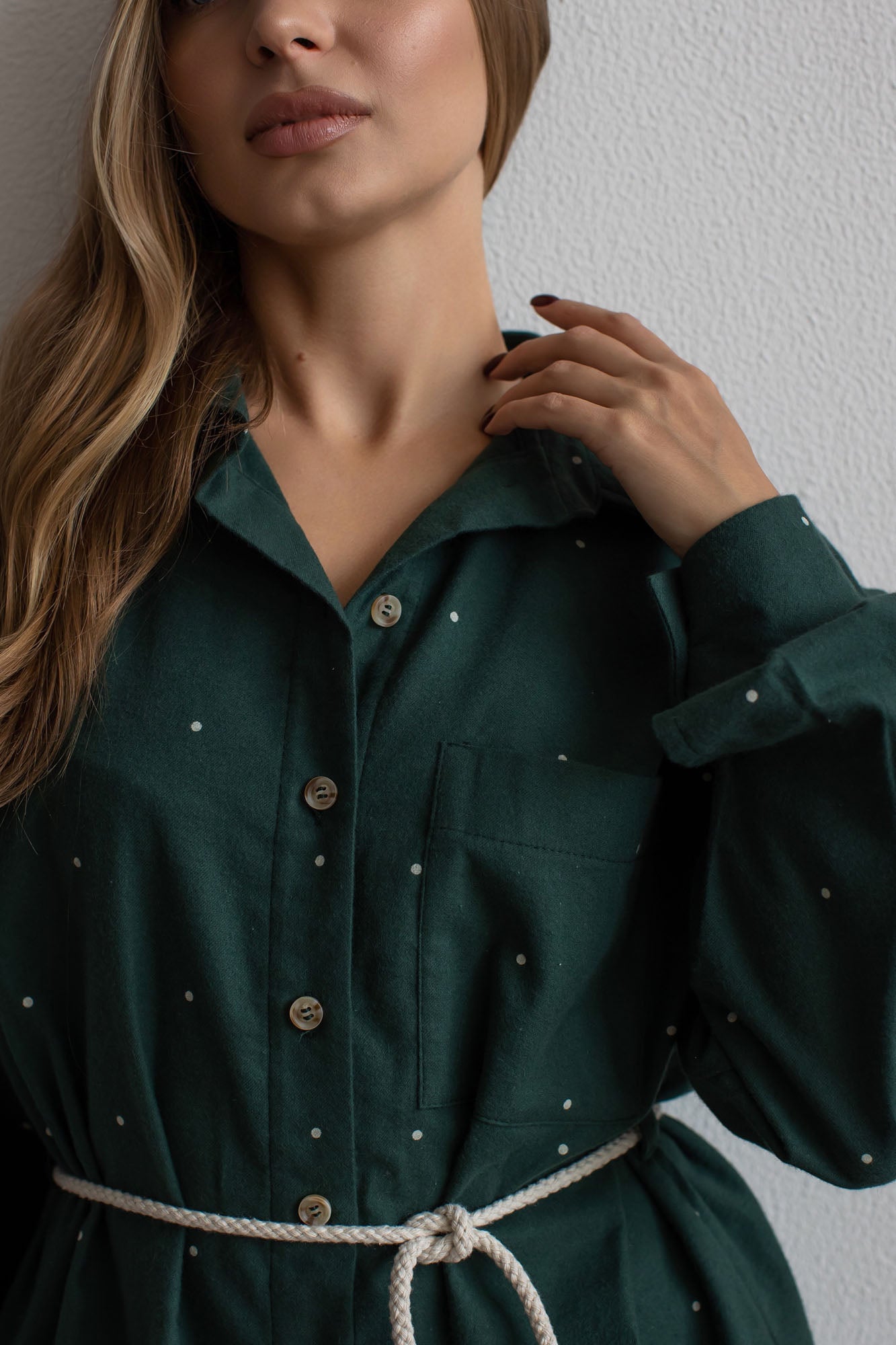 Oversized Flanell-Hemdkleid im dunkelgrun