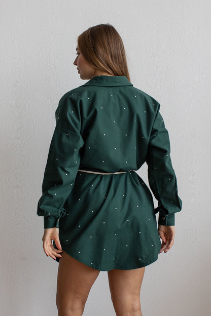 Oversized Flanell-Hemdkleid im dunkelgrun