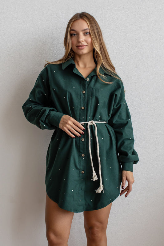 Oversized Flanell-Hemdkleid im dunkelgrun