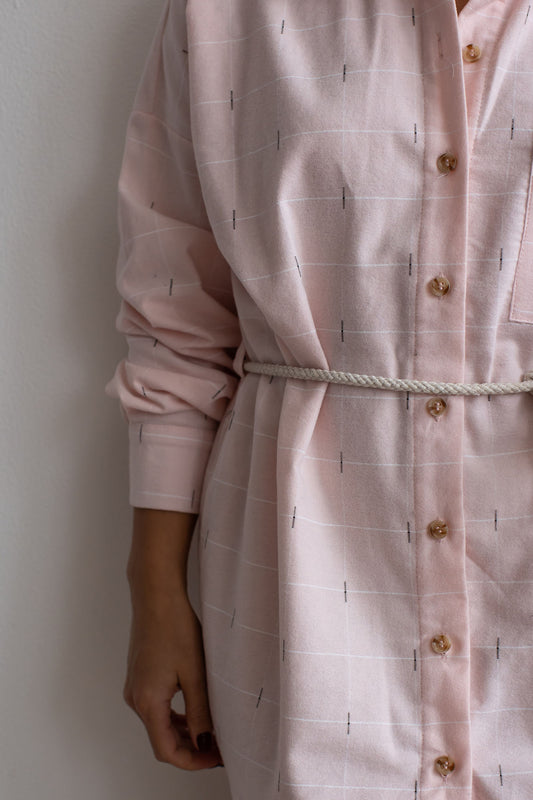 Oversized Flanell-Hemdkleid im rosa Karomuster