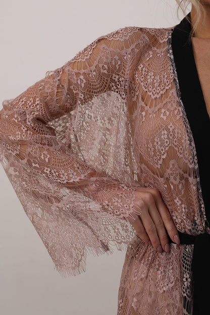 BEIGE GUIPURE LACE KIMONO LONG SLEEVE