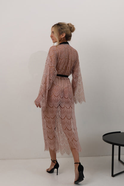 BEIGE GUIPURE LACE KIMONO LONG SLEEVE
