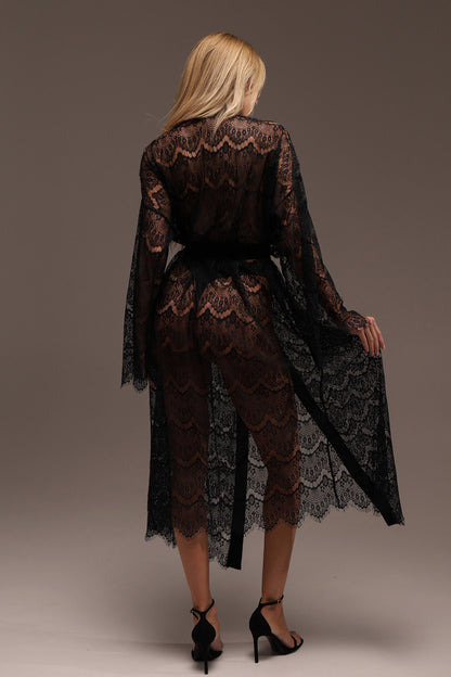BLACK GUIPURE LACE KIMONO LONG SLEEVE