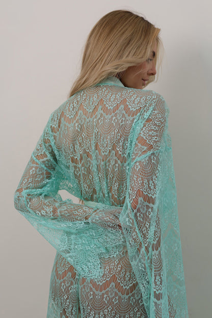 MINT GUIPURE LACE KIMONO LONG SLEEVE