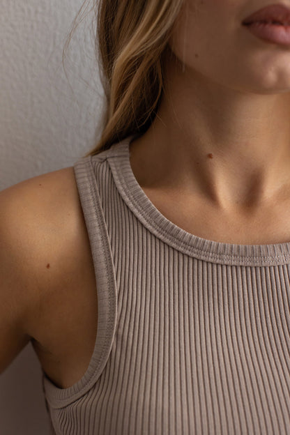 Set: Rippstrick-Tanktop und Palazzo-Hose, Beige