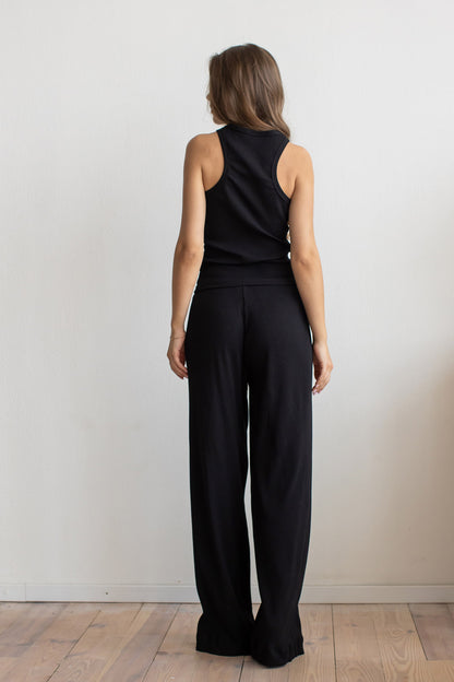 Set: Rippstrick-Tanktop und Palazzo-Hose, Schwarz